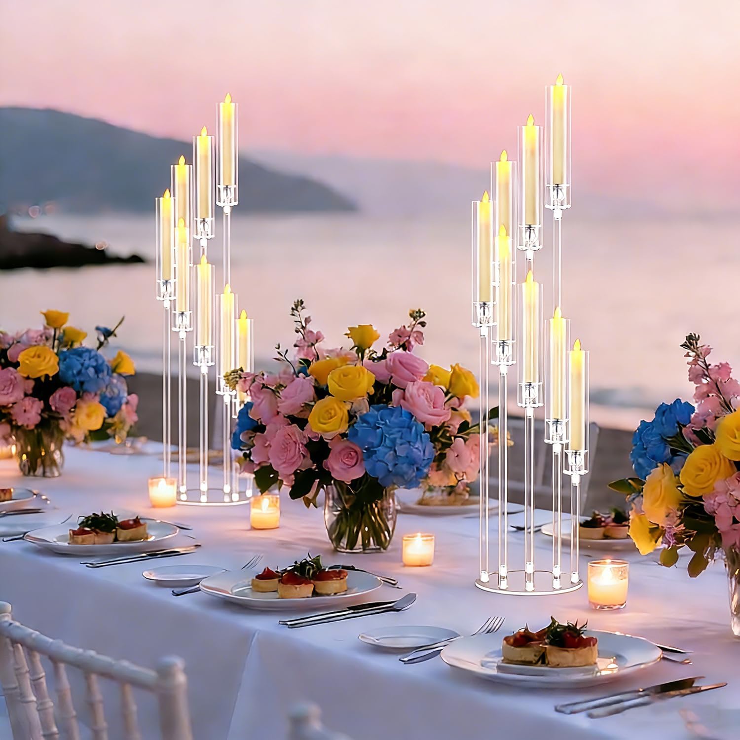 10pcs 8 Arm Acrylic Candelabra for Wedding,49inch Tall Floor Candle Holders Clear Candlesticks Holder for Housewarming Gift Fireplace Valentine's Day Birthday Party Home Decoration
