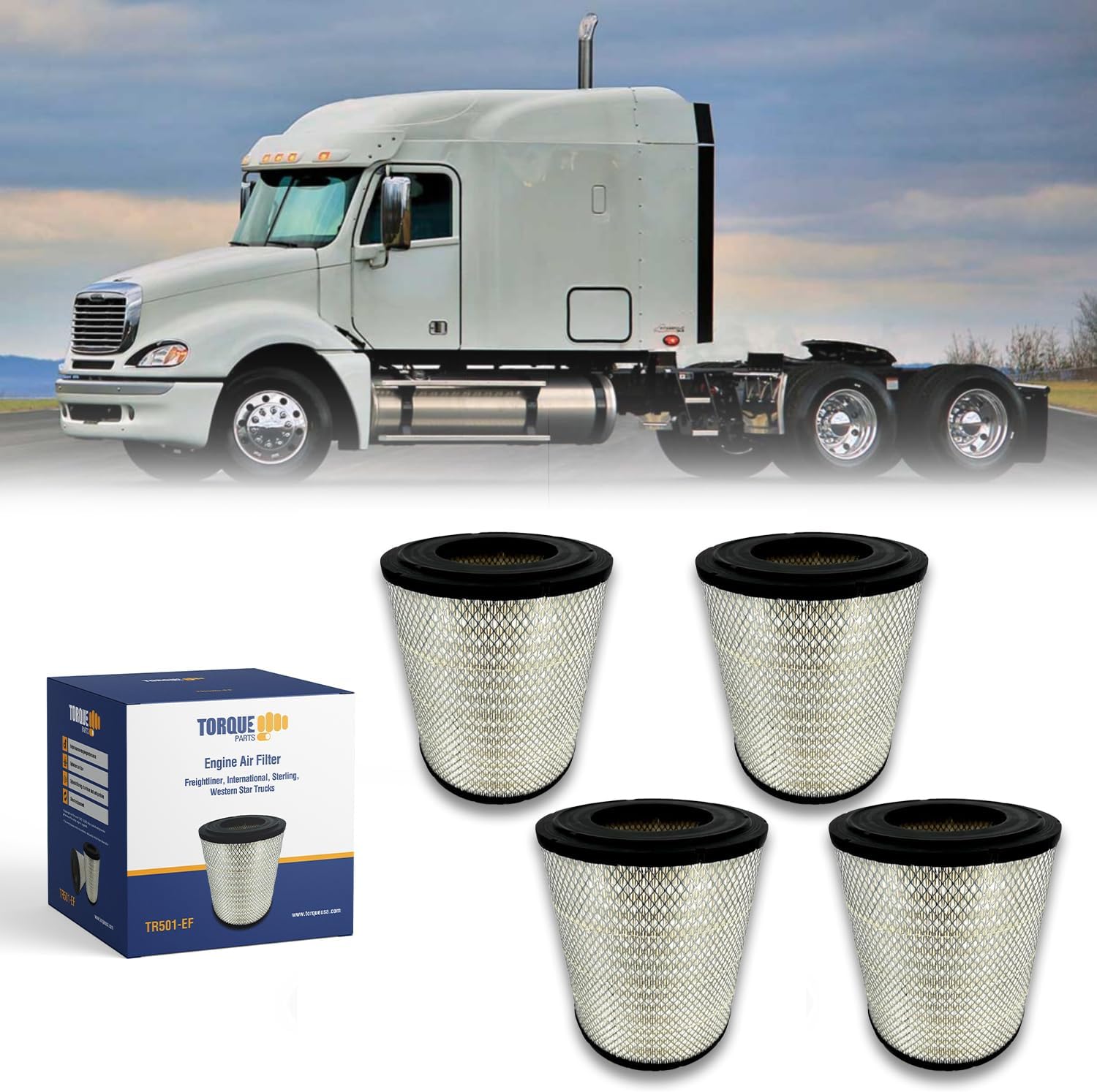 TORQUE Engine Air Filter Compatible with Select Freightliner Columbia Coronado Argosy Condor Century Class Semi Trucks Accessories Parts Replaces RS3518 LAF1849 AF25139M 46556 TR501 4 PCS