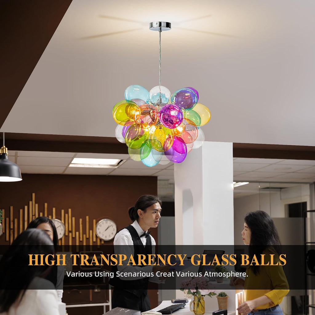Semi Flush Mount Bubble Chandelier,Close to Ceiling Light Fixtures,16' Modern Bubble Balloon Glass Chandelier with Colorful Globe Glass Shades Pendant Light (Colorful Chandelier, 20 inch)