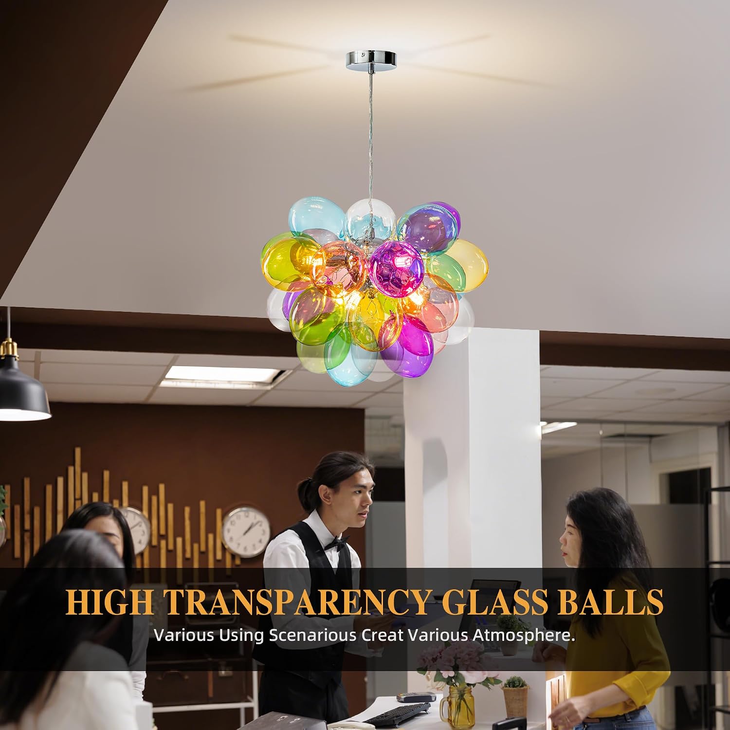 Semi Flush Mount Bubble Chandelier,Close to Ceiling Light Fixtures,16' Modern Bubble Balloon Glass Chandelier with Colorful Globe Glass Shades Pendant Light (Colorful Chandelier, 20 inch)