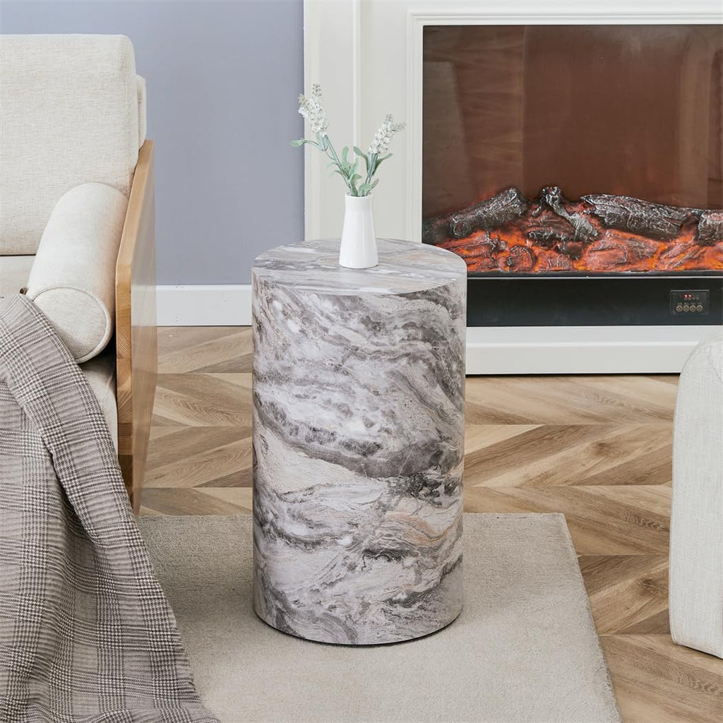 Round End Table Living Room Table, Faux Marble Sofa Couch Side Table, Bedside Nightstand for Small Spaces, Bedroom