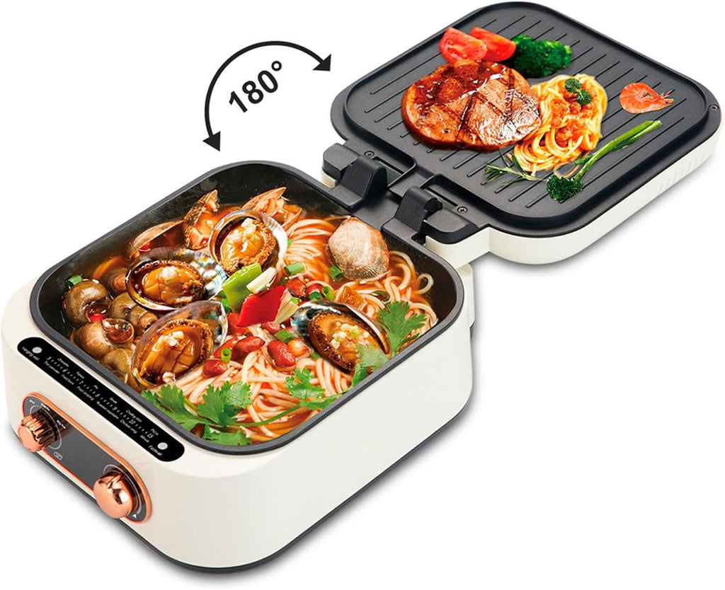 Electric Skillet Double Sided Fast Heating Multi Function Pancake Griddle Hot Pot Pizza Maker Fryer with Detachable Components for Cooking