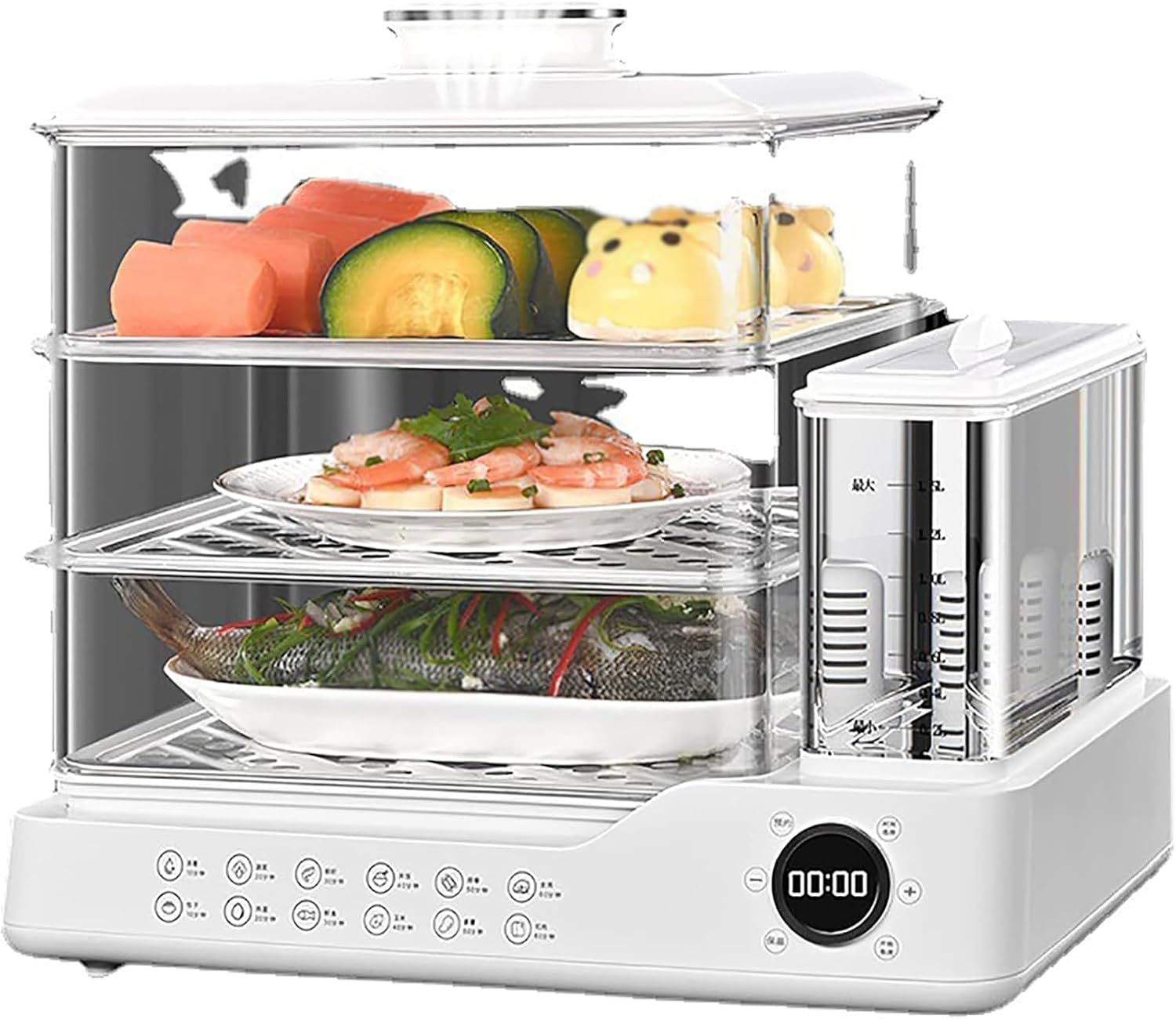 3-Tier Electric Food Steamer with Touch Screen, 12H Timer, Independent Water Tank - Ideal for Healthy Cooking, Vegetables, Rice, and Seafood - Compact & Efficient Kitchen Appliance