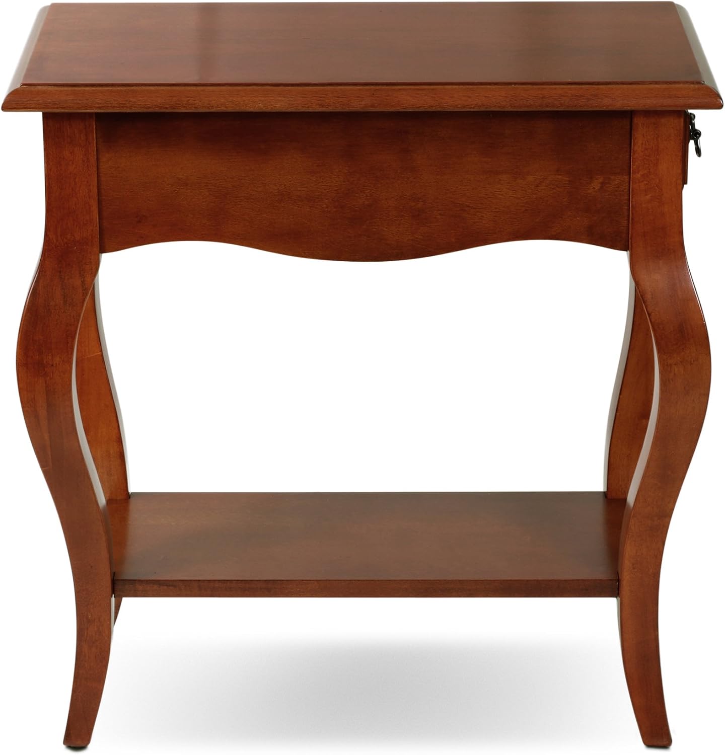 Leick Home 9018-BR One Drawer French Cabriole Leg Side Table with Shelf, Brown Cherry