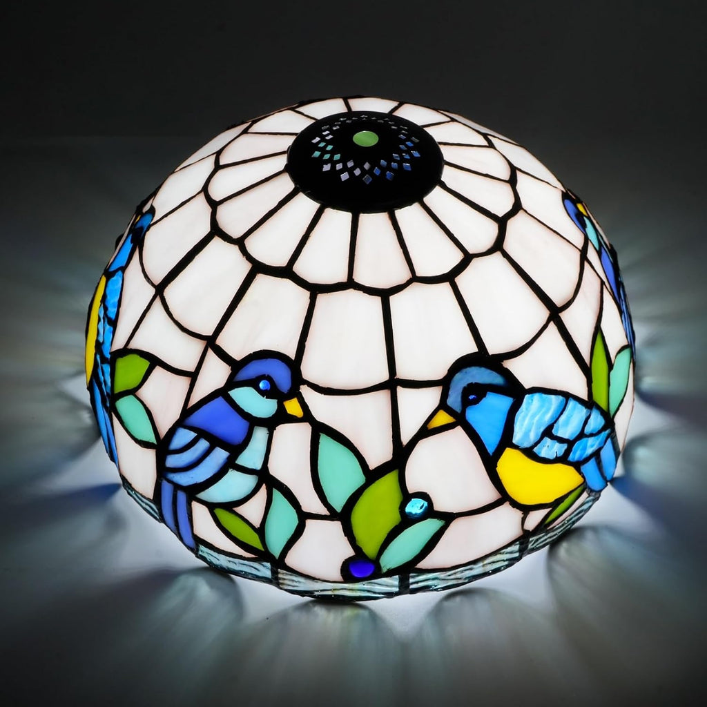 Tiffany Lamp Shade Replacement, 10 Inch Blue Birds Stained Glass Vintage Handmade Cute Decor Ceiling Light Shade for Table Lamp Pendant Light
