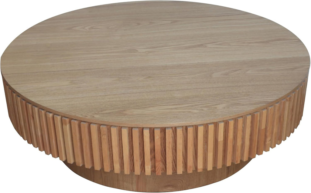 39.37' Round Coffee Table with Storage for Living Room Wood Coffee Table Contemporary Circle Center Table for Apartment, Easy Assembly, Oak