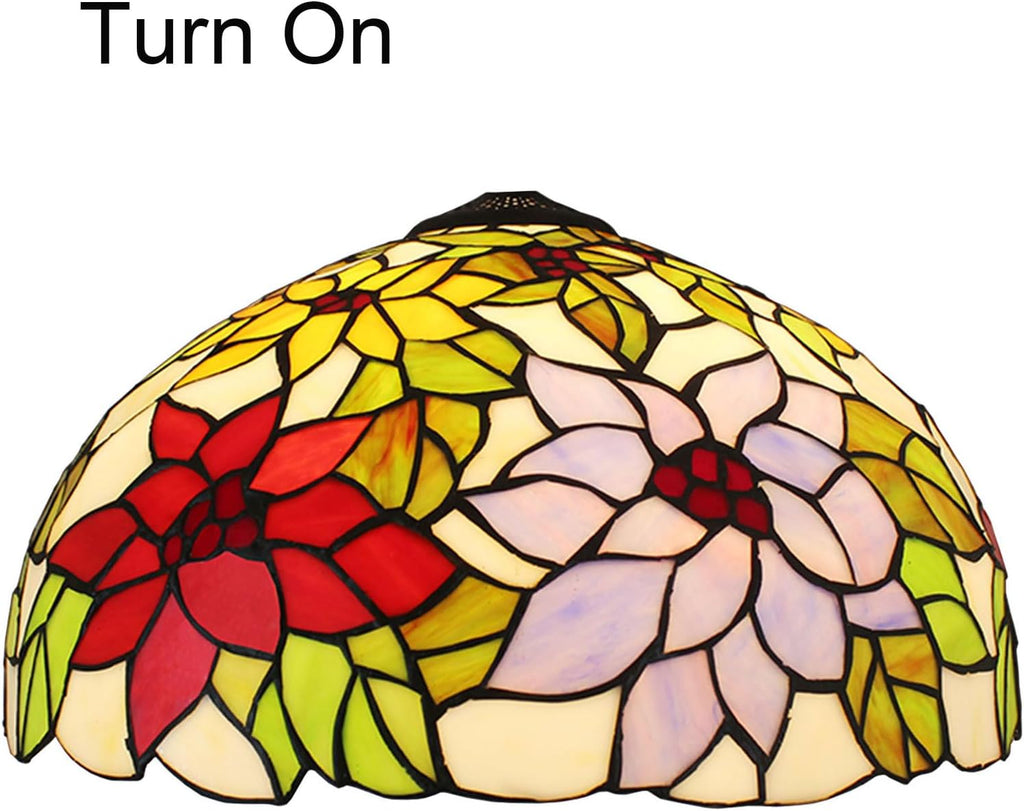Tiffany Lamp Shade 16' Wide Accessories Replacement Only Red Blue Yellow Floral Stained Glass Lampshades Vintage Lily Rose Flower Light Cover for Table Lamp Pendant Light Floor Lamp Ceiling