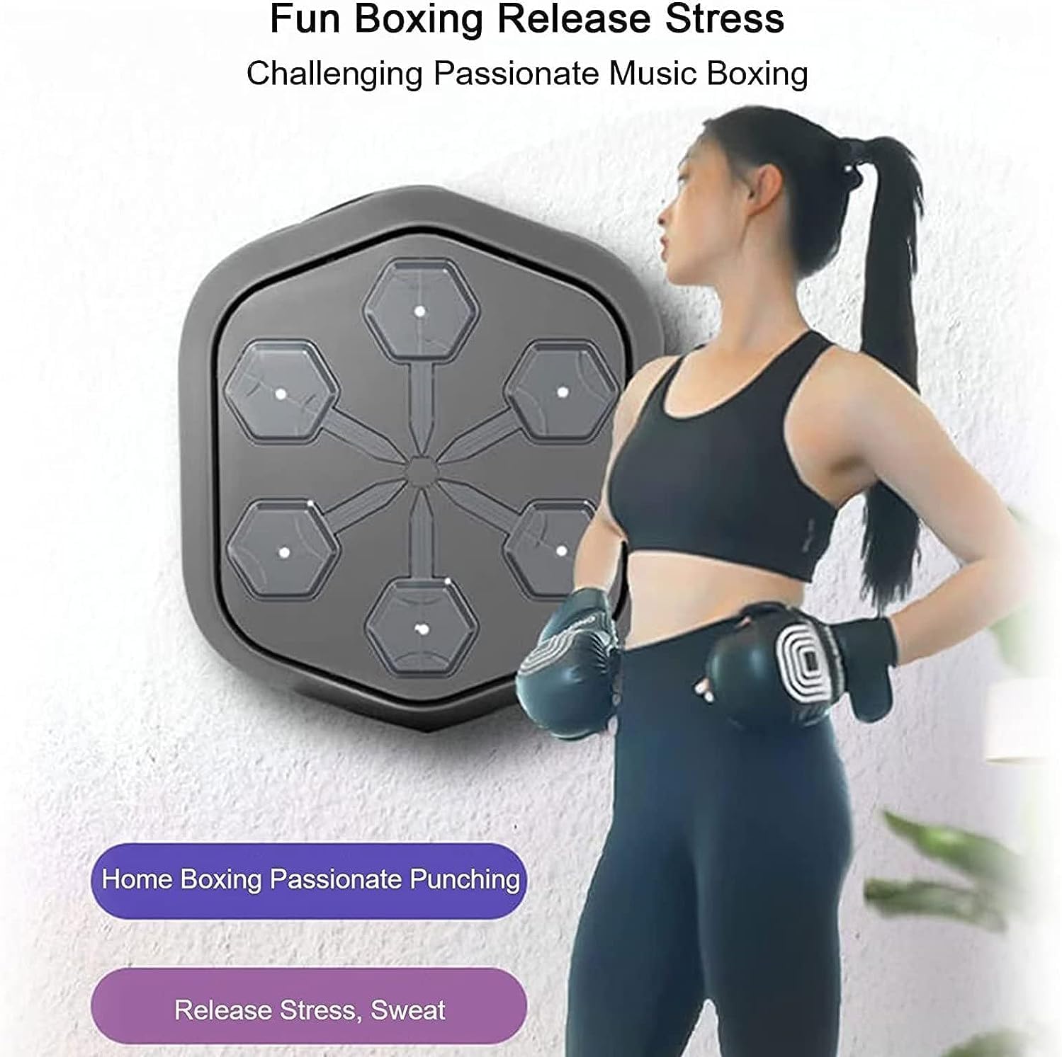 Music Boxing Machine, Boxing Equipment Strength Tester Follow The Music and Lights, Exercise Hand-Eye Coordination and Reflexes Wall Mounted Boxing Training for Kids and Adults