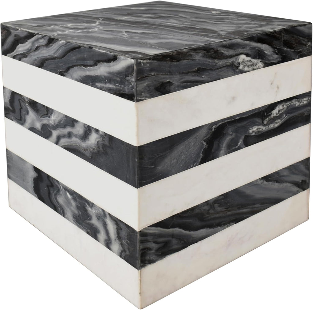 JONATHAN Y MTB1101B Felix 15.5' Contemporary Natural Marble Handmade Cube End Table, Side Table for Living Room, Bedroom, Bathroom, Black/White