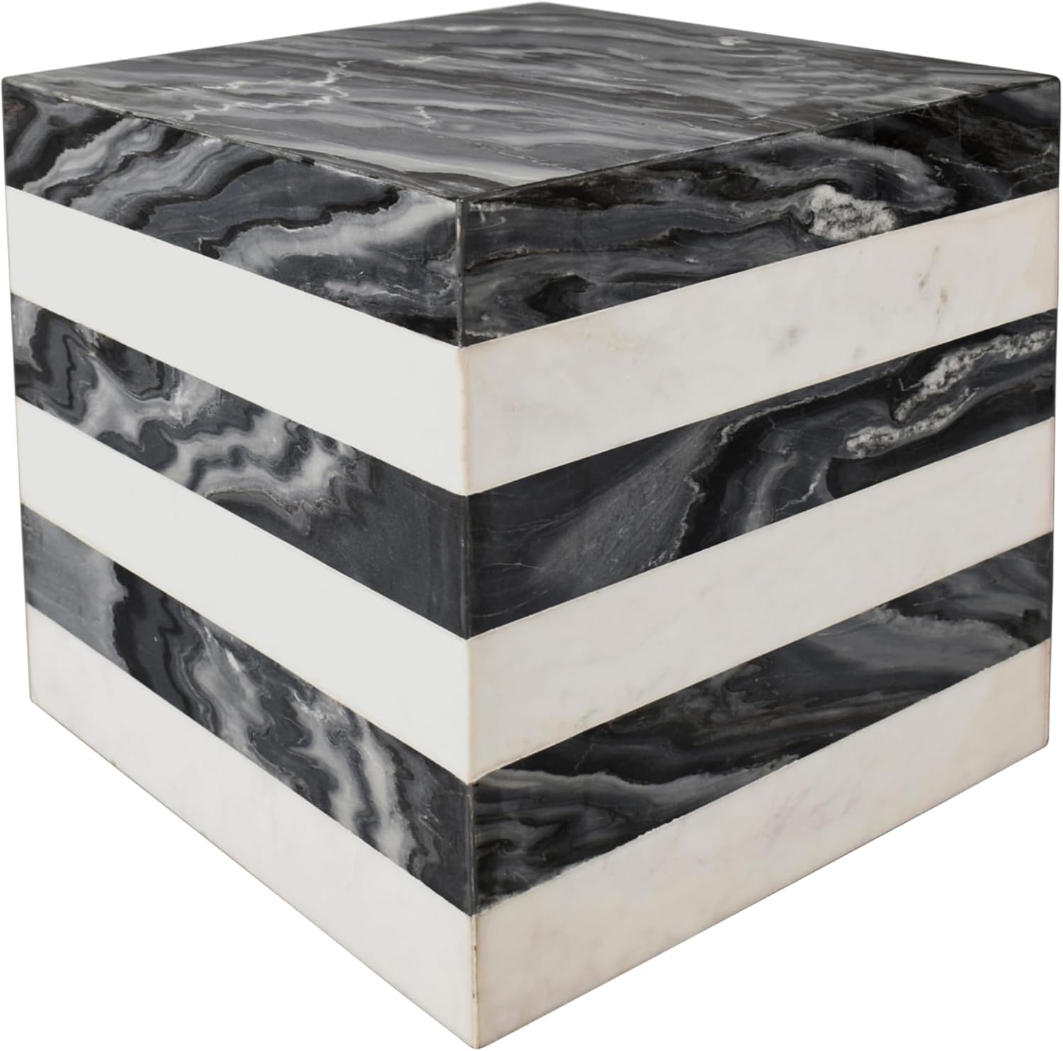 JONATHAN Y MTB1101B Felix 15.5' Contemporary Natural Marble Handmade Cube End Table, Side Table for Living Room, Bedroom, Bathroom, Black/White
