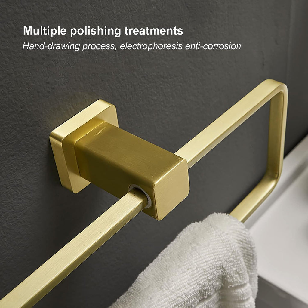 Gold Bath Towel Holder Hand Towel Ring Hanging Towel Hanger Bathroom Accessories Contemporary Hotel Square Style Wall Mount