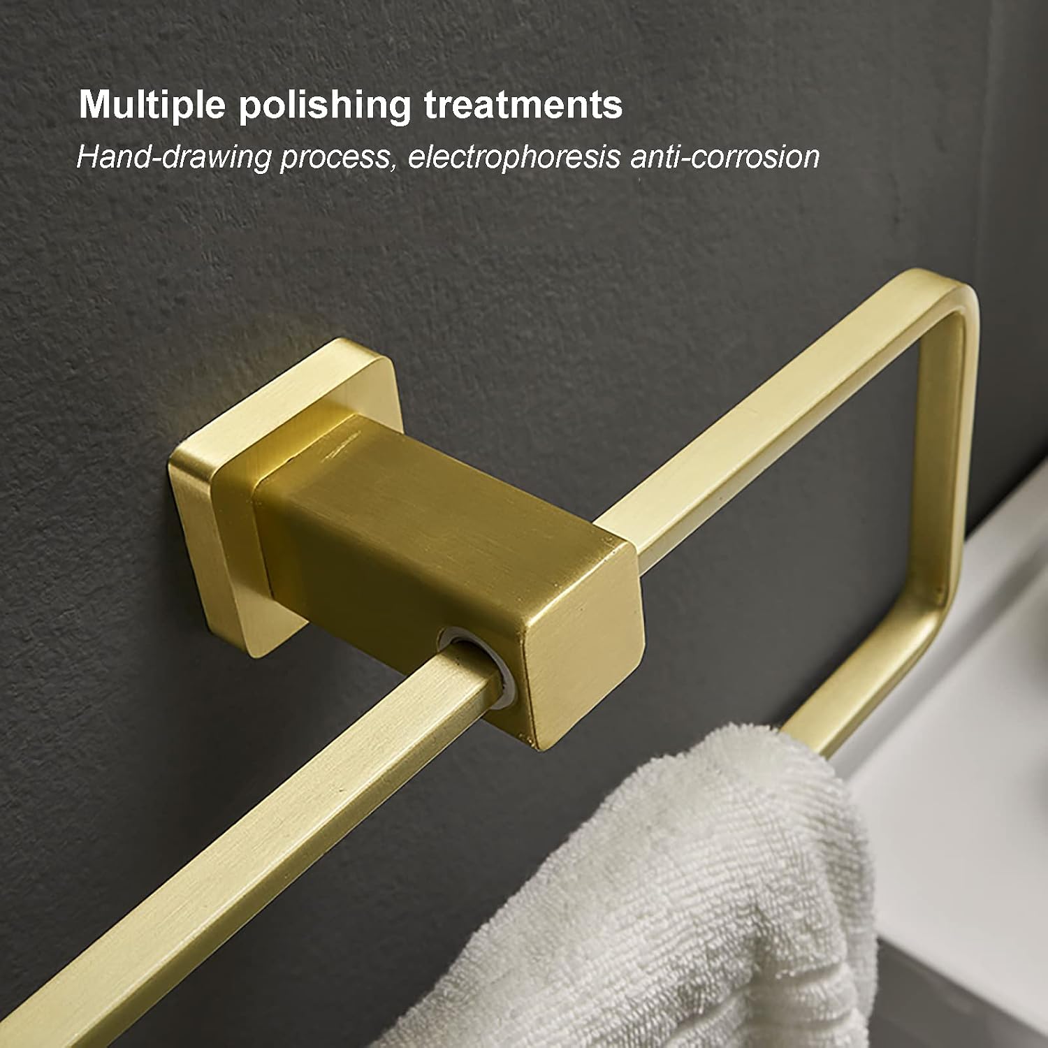 Gold Bath Towel Holder Hand Towel Ring Hanging Towel Hanger Bathroom Accessories Contemporary Hotel Square Style Wall Mount