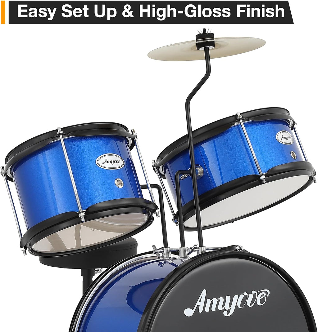 Garvee 3 Piece Drum Set – Beginner Junior Drum Kit with Tom-Tom, Snare & Bass Drum, Cymbal, Pedal, Drumsticks and Throne Stool, Durable Wood/Metal Construction, Ideal for Practice, Learning & Gifts