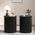 AVZEAR Small Round Side Table Fluted Night Stand Set of 2, 17.7' Mid Century Modern End Table, Circle Bedside Tables Wood Nightstands for Small Spaces, Living Room, Bedroom(Black)