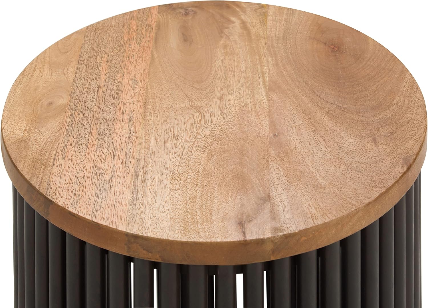 SIMPLIHOME Demy Metal and Wood Accent Table - 18 inch Wide Solid Metal Round End Table in Natural and Black, Industrial Side Table or Coffee Table for Living Room with Compact Design, Assembled | Side Table