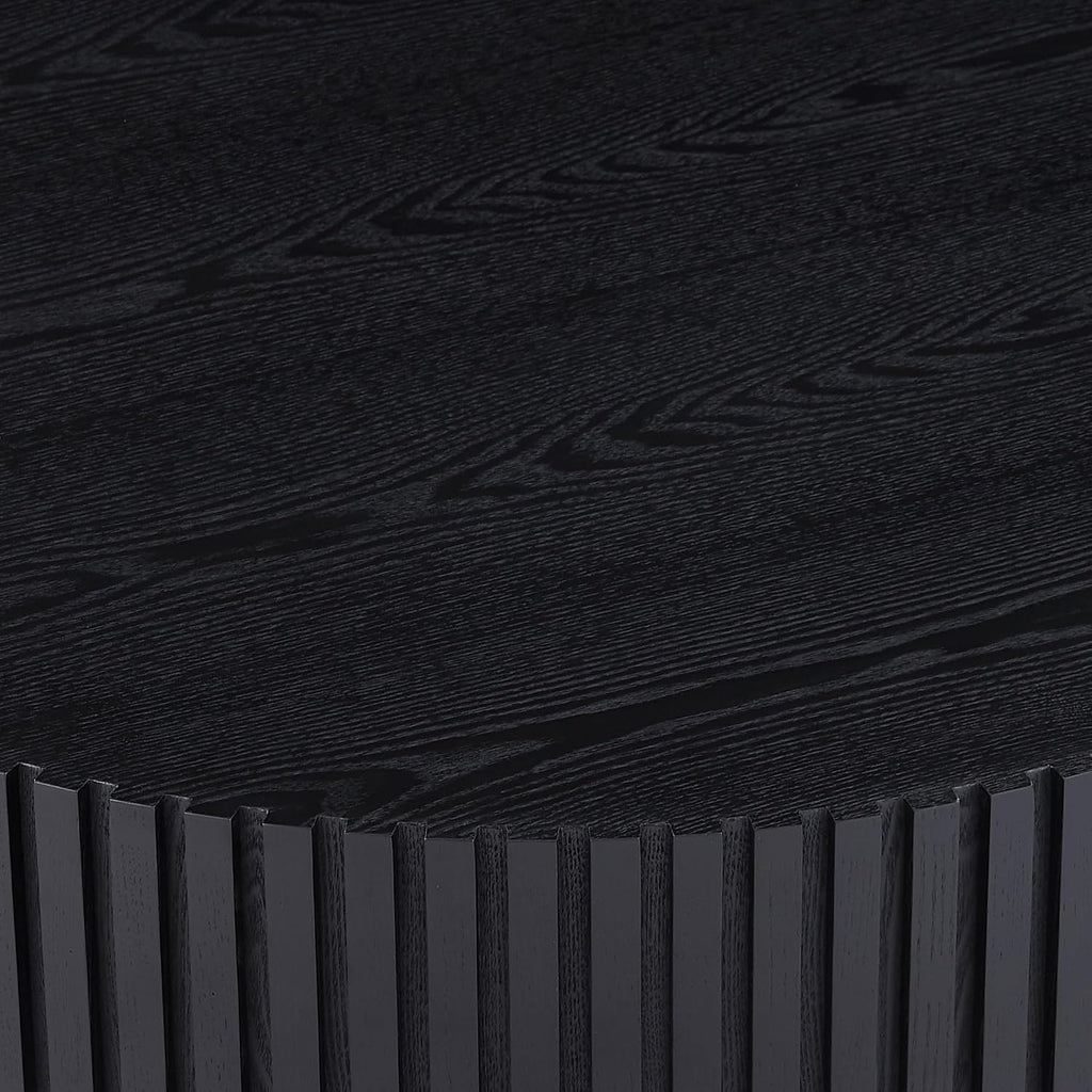 Round Coffee Modern Fluted Coffee Table Pedestal Circle Center Table for Living Room Apartment, ø31.49'', Black
