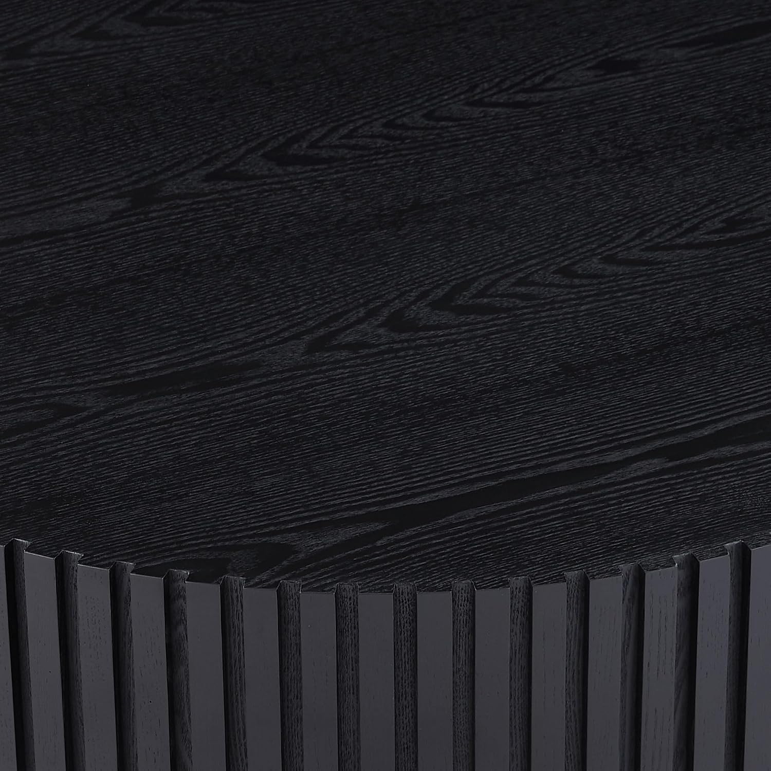 Round Coffee Modern Fluted Coffee Table Pedestal Circle Center Table for Living Room Apartment, ø31.49'', Black