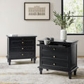 HULALA HOME Farmhouse 3 Drawer End Table with Tray, Drawer Organizer with Solid Wood Legs, End Table with Charging Station（Black, Set of 2）