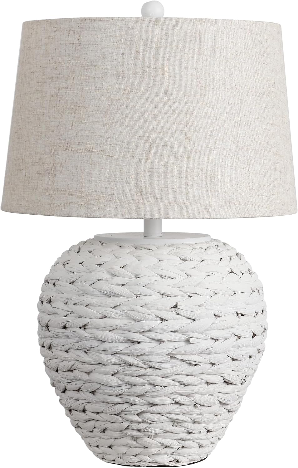 JONATHAN Y 24.5' White Water Hyacinth Farmhouse Basket Table Lamp, Coastal Decor for Living Room Bedroom Nightstand, Light Gray Linen Shade, LED Bulb Included (JYL6501C)