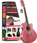 Pyle Acoustic Guitar Kit, 3/4 Junior Size All Wood Steel String Instrument for Beginner Kids, Adults, 36' Deep Ruby