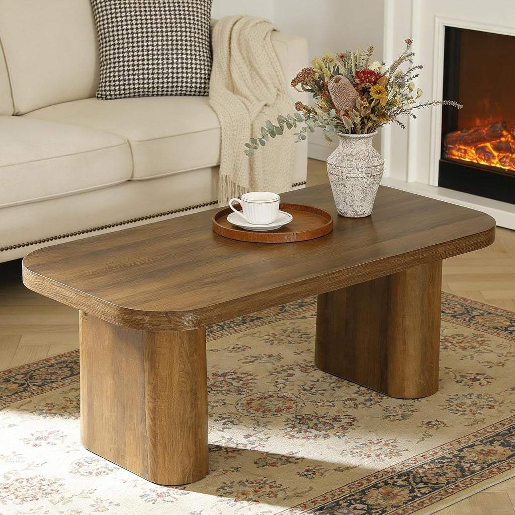 Tribesigns 47-Inch Coffee Table, Rectangle Living Room Table, Farmhouse Accent Center Table with Rounded Corners & Sturdy Base for Living Room, Apartment, Rustic Brown