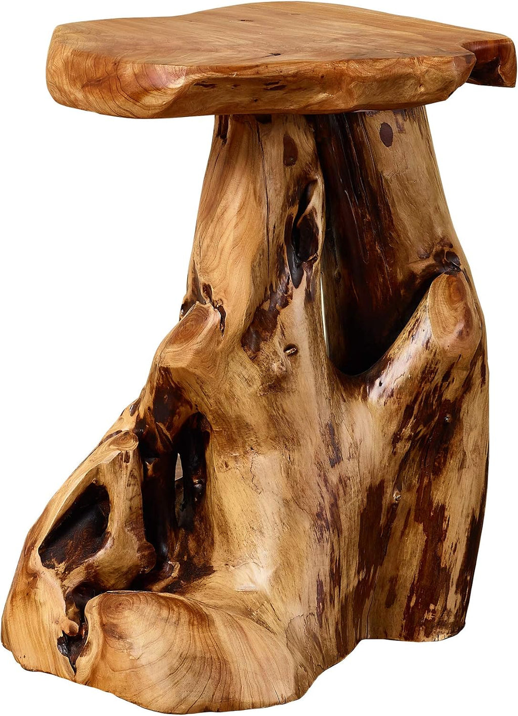 Greenage Cedar Roots Flower Stand Stool Tree Stump End Table 13.5' x 15.5' x 19' H Live Edge Wood Side Table for Living Room Bedroom Garden