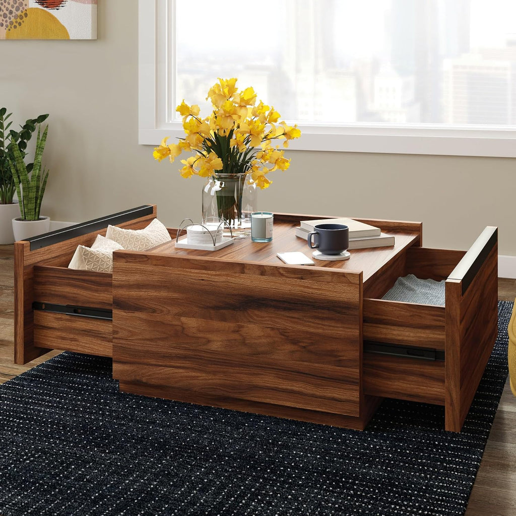 Sauder Manhattan Gate Modern Square Coffee Table, Blaze Acacia Finish