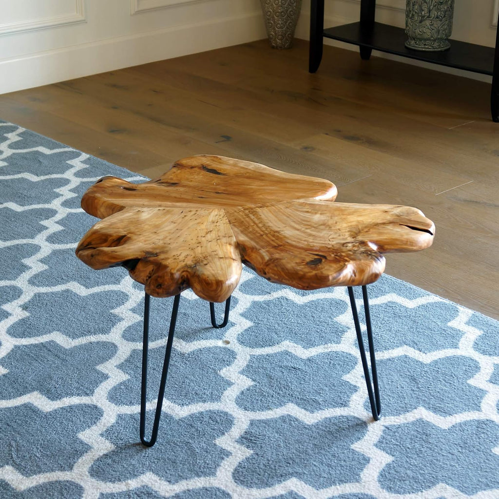 WELLAND Rustic Cedar Live Edge Coffee Table with Hairpin Legs, Natural Wood, 28' x 27' x 16'