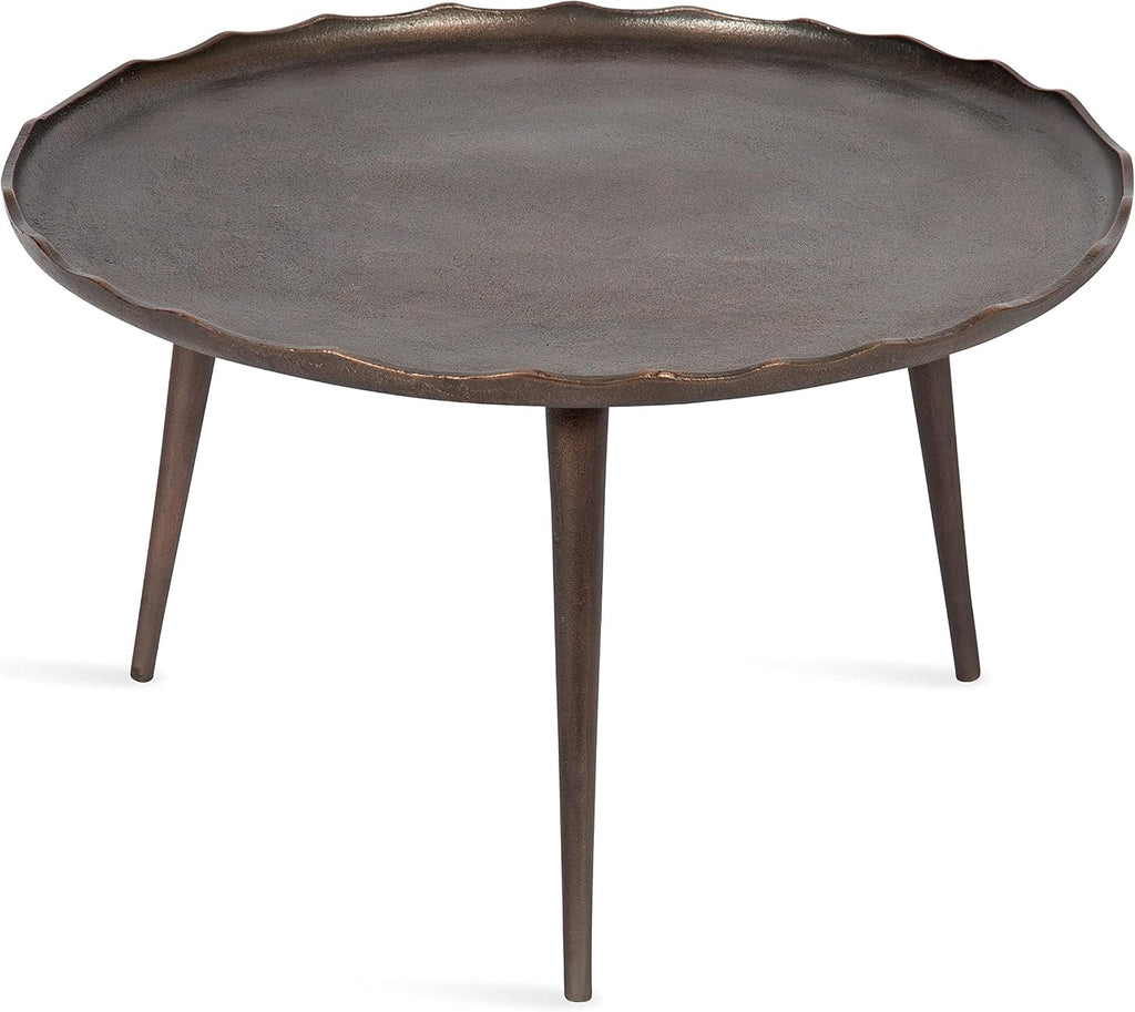 Kate and Laurel Alessia Modern Round Metal Coffee Table; 26 x 26 x 16; Bronze; Sand Cast Aluminum Coffee Table with Raised Deckled Edge for Storage and Display