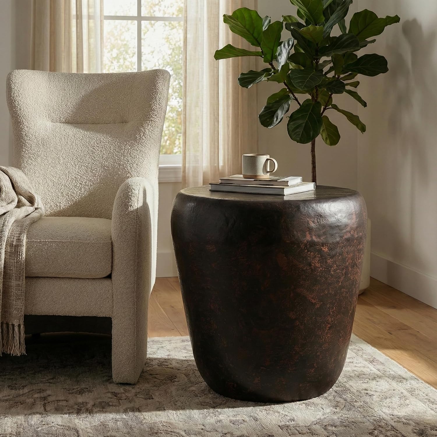 SIMPLIHOME Garvy Metal Coffee Table - 22 inch Wide Solid Metal Round Drum Accent Table in Matte Deep Bronze, Industrial Living Room Center Table or End Table with Textured Finish, Assembled