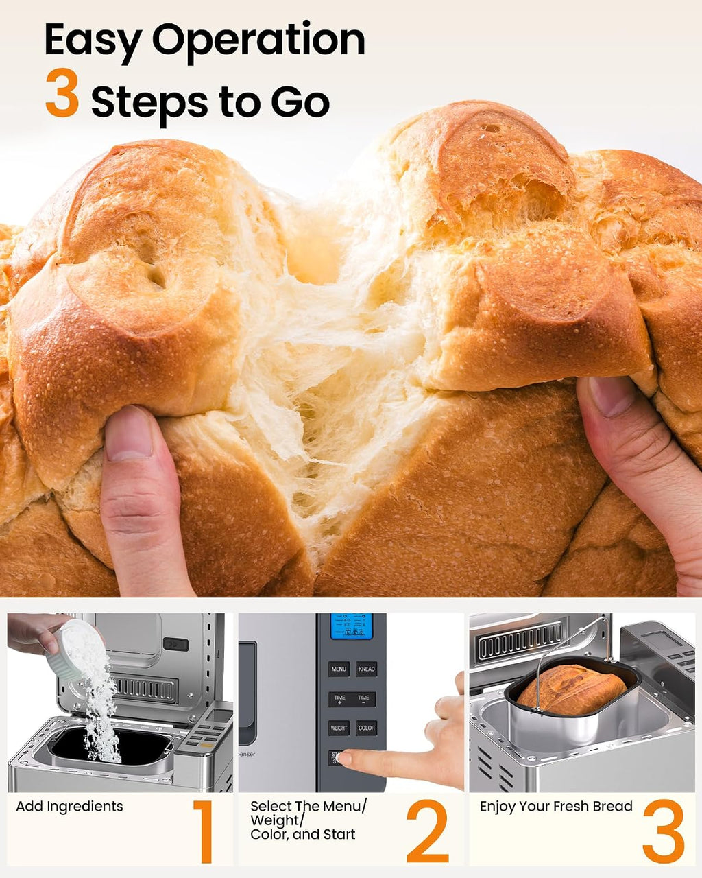 KOVIET 25-in-1 Bread Maker Machine with Automatic Dual Dispenser, 2LB Stainless Steel Breadmaker with Gluten-Free, Dough, Jam, Yogurt etc Settings, Silver