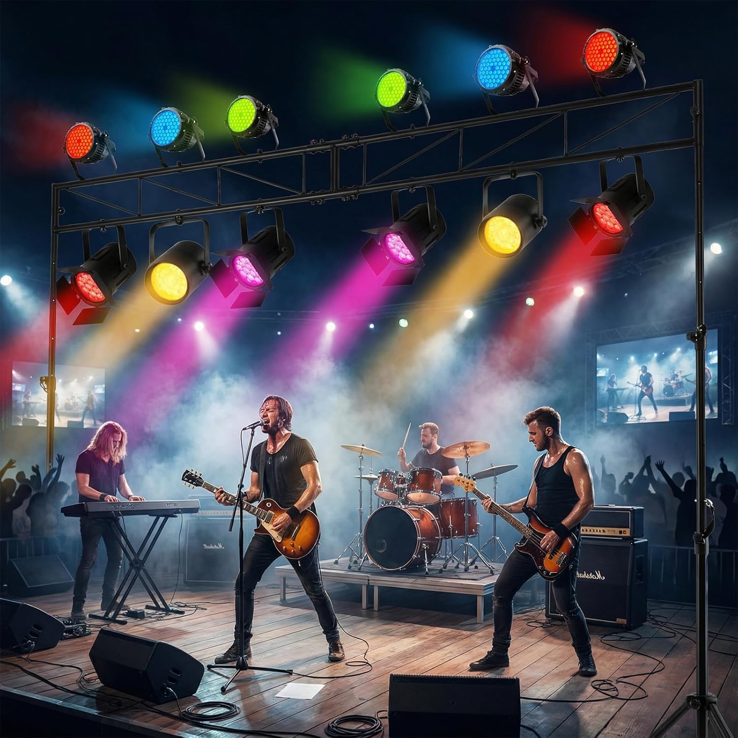 S AFSTAR Lighting Truss Stand System, Heavy Duty DJ Light Stand with 2 Folding Tripods & 12 Mounting Points, Height Adjustable Light Hanging Kit for Music Gear, Stage, Wedding & Concert