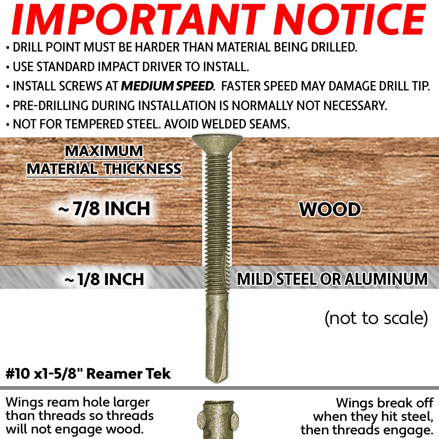 Jake Sales #10x1-5/8 Reamer Tek Torx/Star Head Self-Drilling Wood to Metal Screws - for Flatbeds, Trailers or Fastening Wood to Steel -T-25 Torx Screw Head (Full Box 4000 Screw Count)