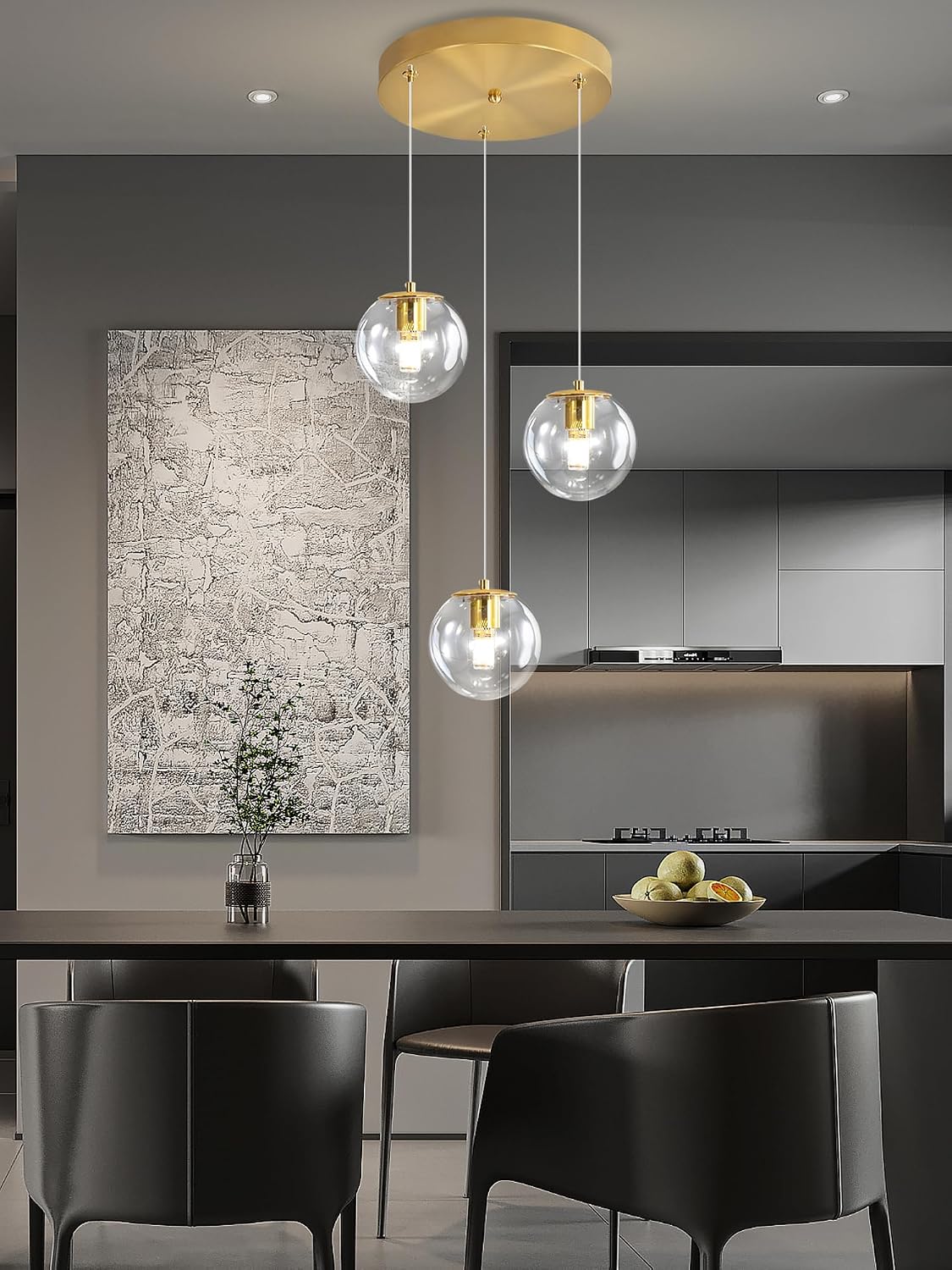 ykolupty 3-Light Modern Gold Pendant Light Hanging Fixture Light for Kitchen Island Mid Century Globe Pendant Light Glass Chandelier for Living Room Bedroom Entryway
