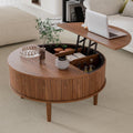 Round Fluted Lift Top Coffee Table with Storage, Mid Century Modern Coffee Table for Living Room, Home Small Space,31.5' Fluted Center Table (Walnut, 31.5inch)
