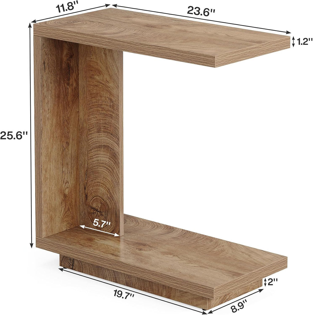 Tribesigns C-Shaped Side Table for Couch, 2-Tier Narrow End Table with Sturdy Pedestal, Industrial Sofa End Table for Living Room, Bedroom, Brown, (Set of 2)