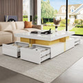 Merax 43.3' Modern Glossy Square Storage Coffee Table with 4 Drawers, Gold Accents, Functional Center Tables for Living Room Apartment, Glossy White