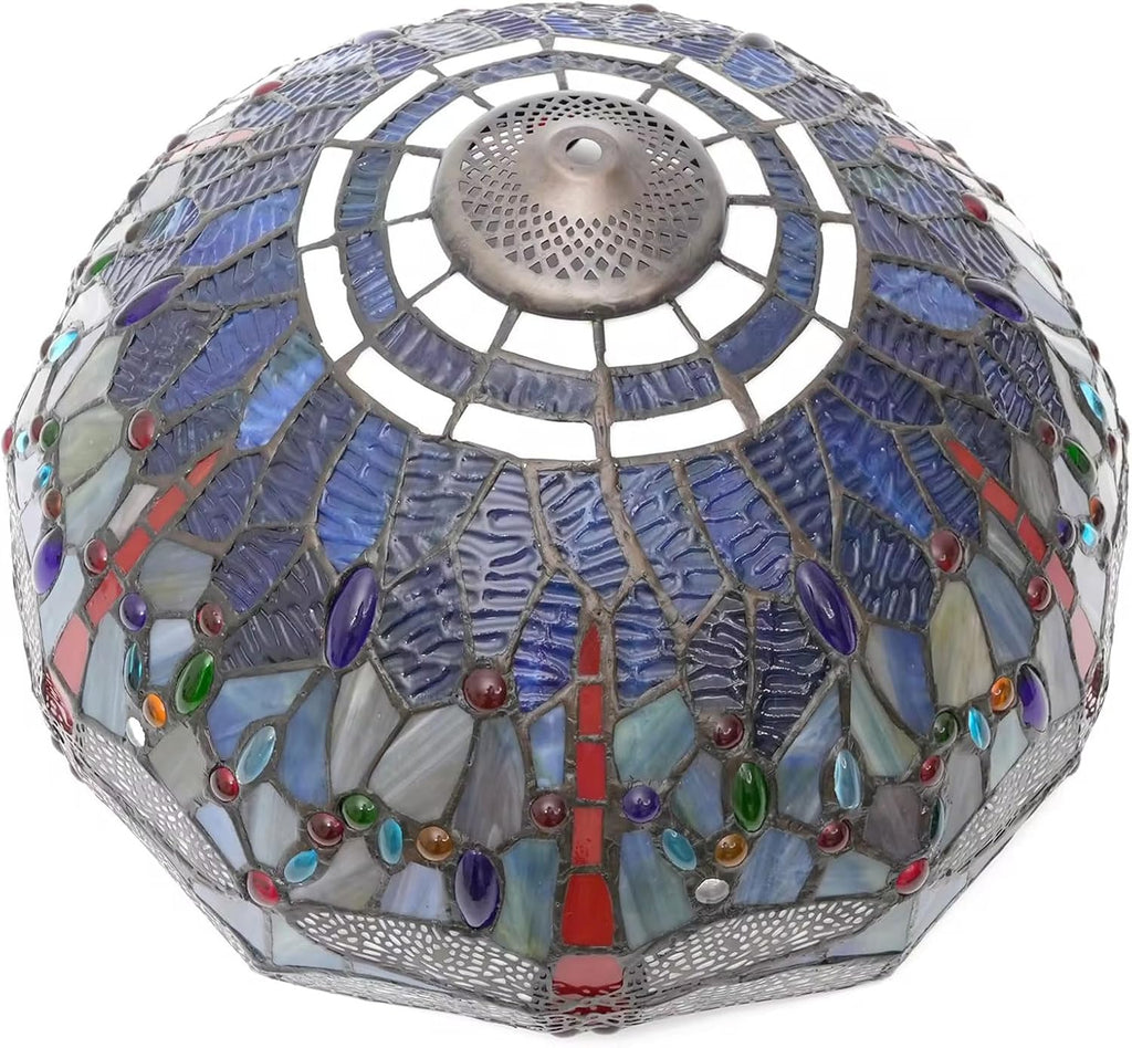 W16H9 Inch Tiffany Lamp Shade Replacement, Stained glass Dragonfly style Lampshades, Only Handmade Retro lampshade Replacement for Table Lamp Pendant Light Floor Lamp Ceiling Fixture,Blue