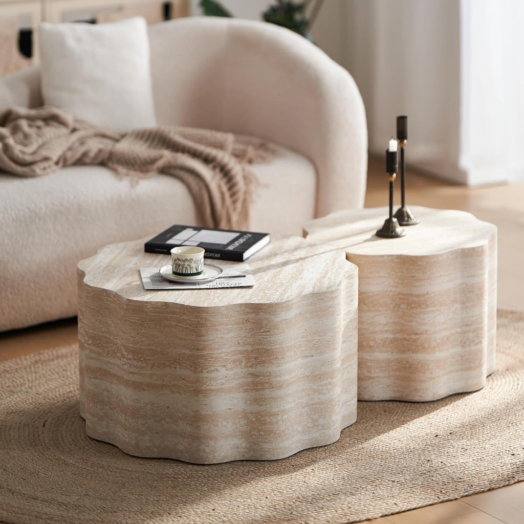 WILLIAMSPACE Nesting Coffee Table with Faux Mars Pattern for Living Room, Modern Accent Center Table Set of 2, Side Tea Table for Apartment, No Need Assembly (Mars Pattern)