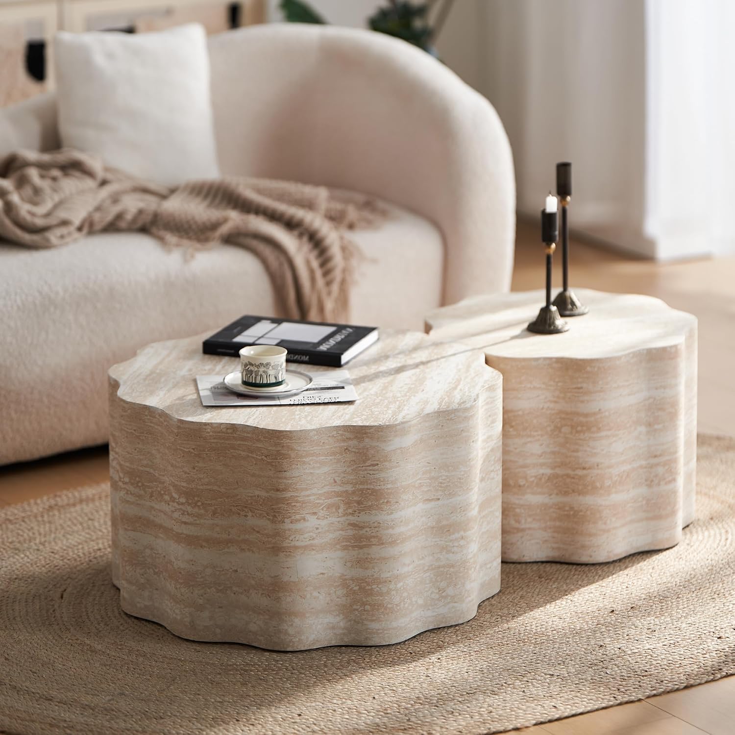 WILLIAMSPACE Nesting Coffee Table with Faux Mars Pattern for Living Room, Modern Accent Center Table Set of 2, Side Tea Table for Apartment, No Need Assembly (Mars Pattern)