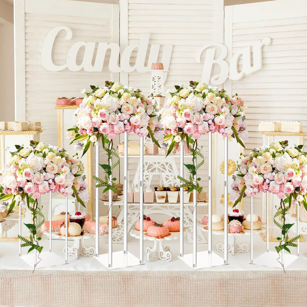 Geetery 8 Pieces Tall Acrylic Vase Wedding Centerpieces Clear Flower Stand Column Geometric Floral Vase Elegant Display Holder for Birthday Party Wedding Table Decorations (28 Inch)