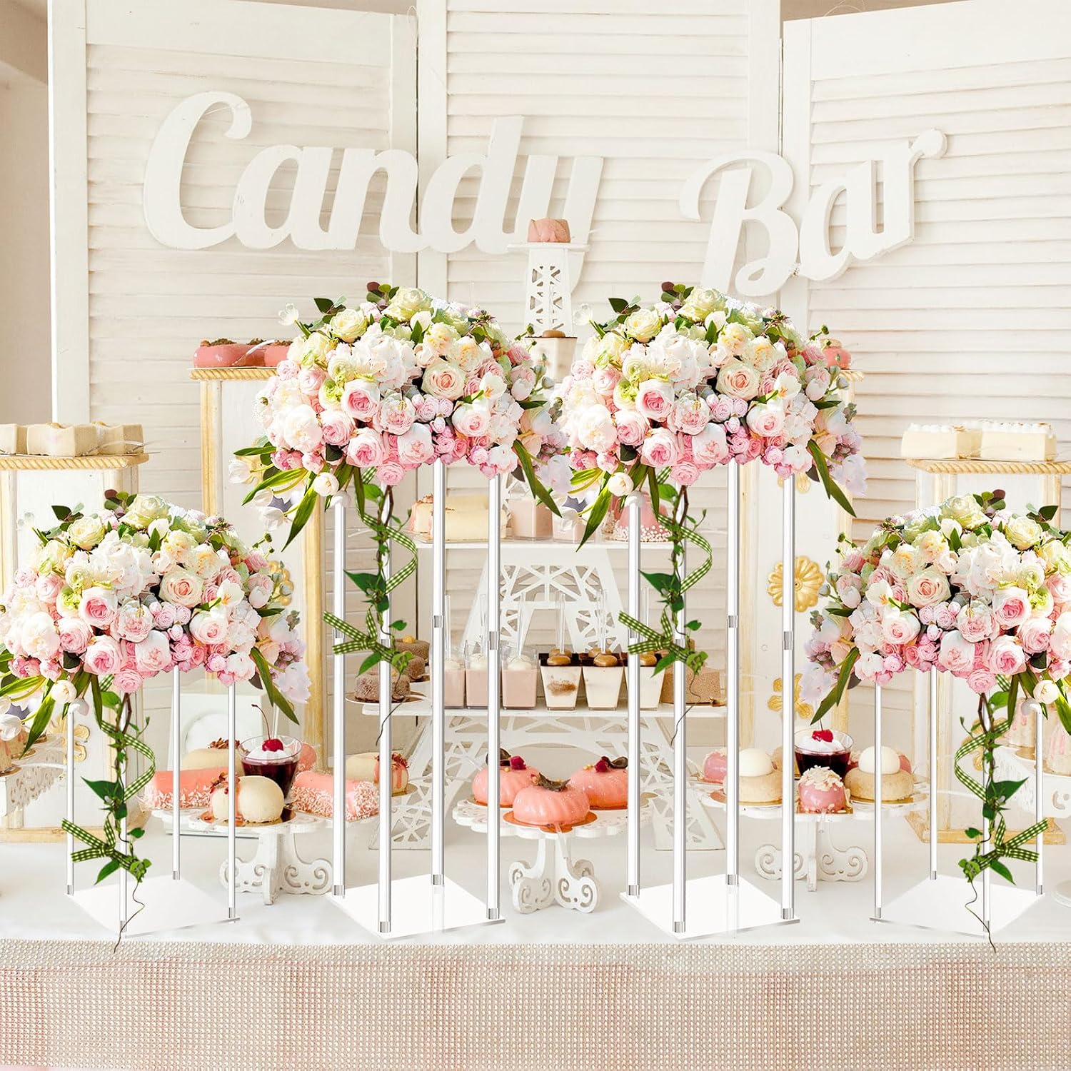 Geetery 8 Pieces Tall Acrylic Vase Wedding Centerpieces Clear Flower Stand Column Geometric Floral Vase Elegant Display Holder for Birthday Party Wedding Table Decorations (28 Inch)