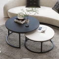 WiberWi Round Coffee Table, Nesting Tables Set of 2, Large : Ø 34.0', Small : Ø 26.0', Modern Design Furniture Side End Table for Living Room, Metal Frame Sofa Table Cocktail Table, Black & White