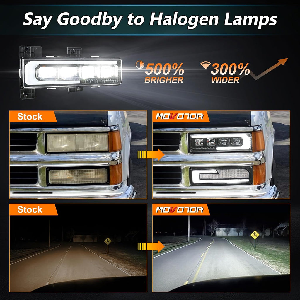 MOVOTOR LED Headlight Assembly 500% Bright Anti-glare Headlights with Welcome DRL Turn Signal Compatible with 1988-1998 Chevy GMC C/K 1500 2500 3500 Suburban Silverado Tahoe Yukon