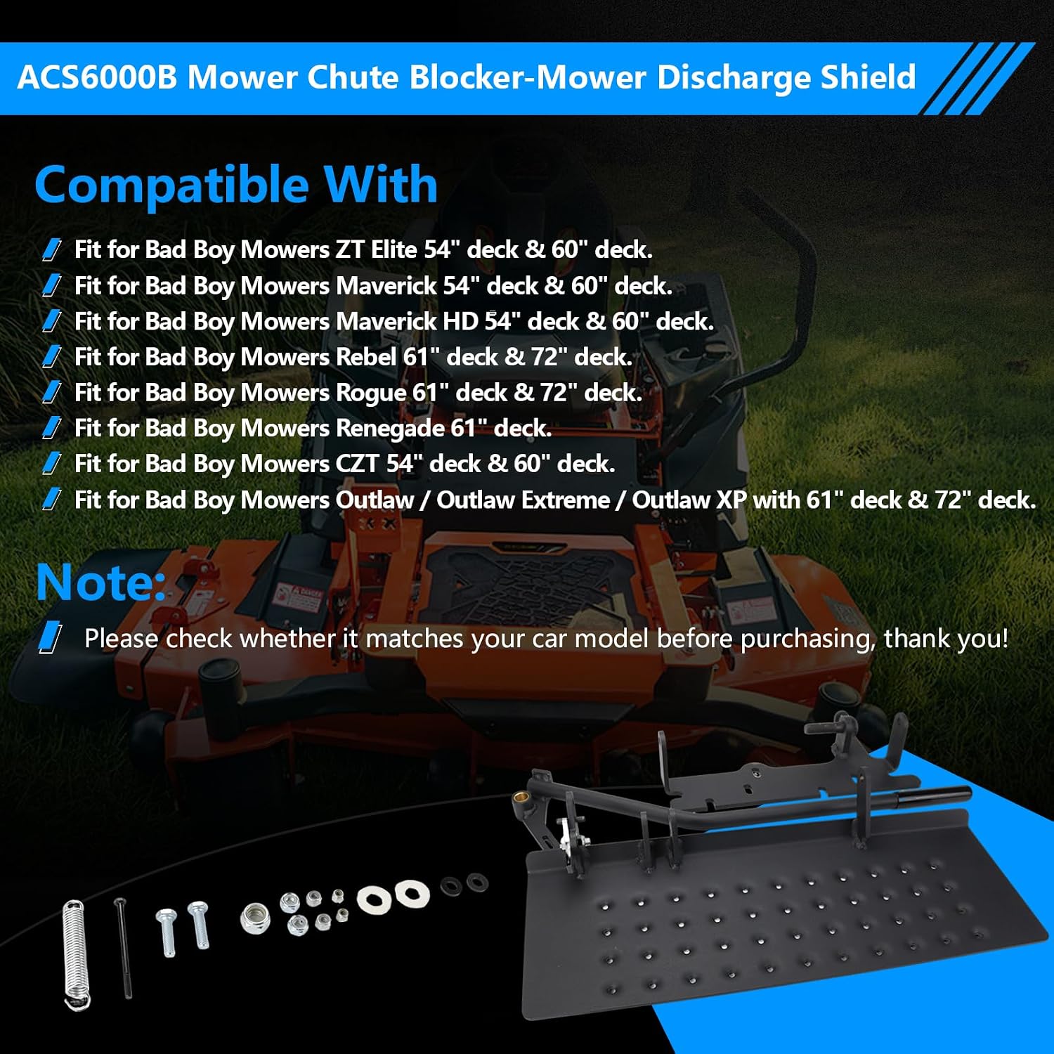 ACS6000B Mower Chute Blocker-Mower Discharge Shield Compatible with Bad Boy Mowers,54' / 60' / 61' / 72', Chute Blocker Replace Part Number 088-6000-00, 088600000