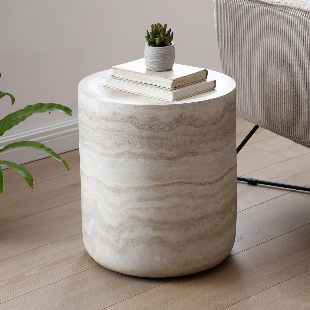 Round Side Table Small Coffee Table French Country Rustic Side Table End Table for Living Room Light Gray,No Assembly