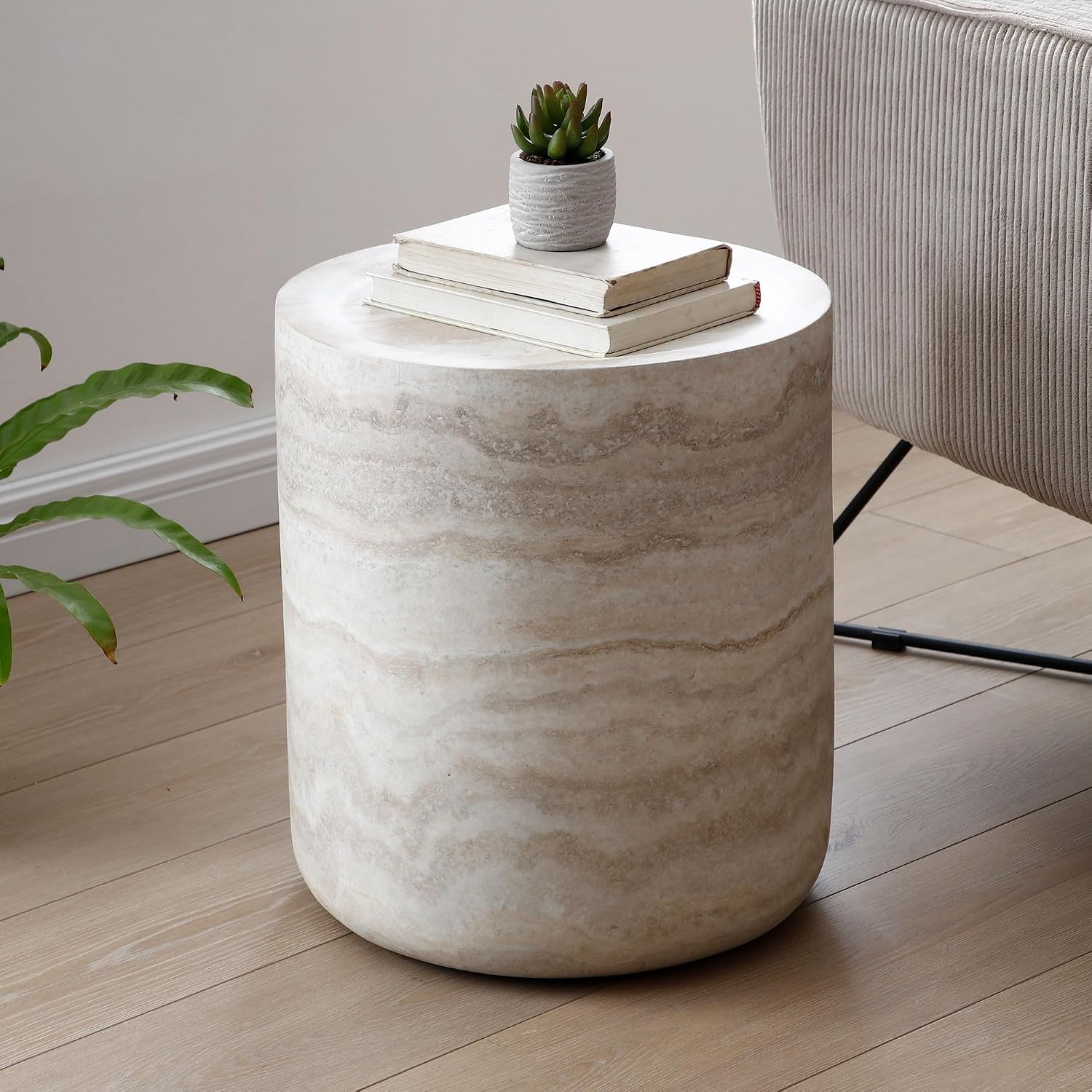 Round Side Table Small Coffee Table French Country Rustic Side Table End Table for Living Room Light Gray,No Assembly