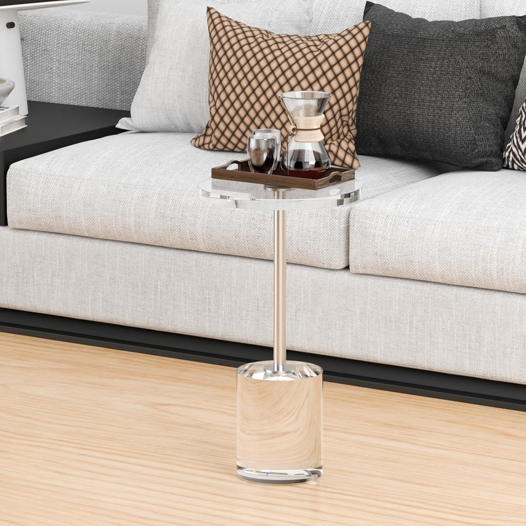 Acrylic End Table, Modern Minimalist Acrylic Side Tables, Clear Side Table for Living Room, Bedroom, Office, Drink Table (12' D x 12' W x 21' H, Silver)