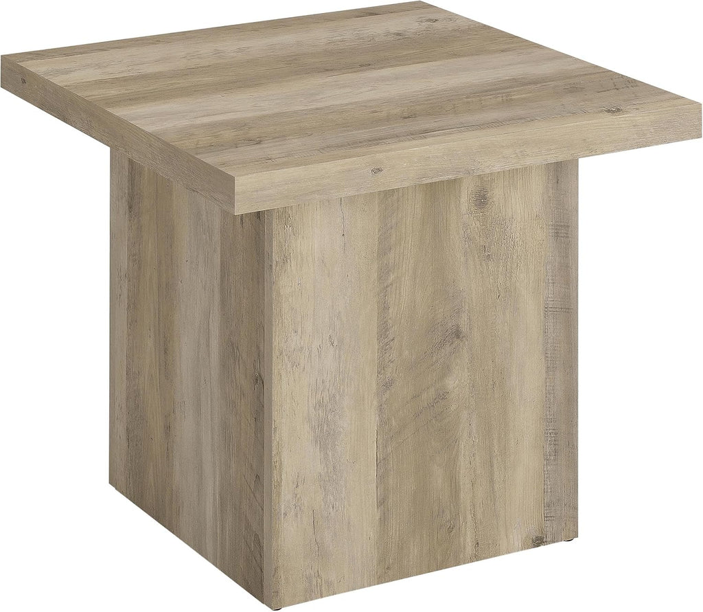 Coaster Home Furnishings - Devar - Wood - Square End Table with Thick Top, Plinth Base, Scratch Resistance and Blocky Frame - Living Room - 23.5-Inch - Distressed Pine - 710877