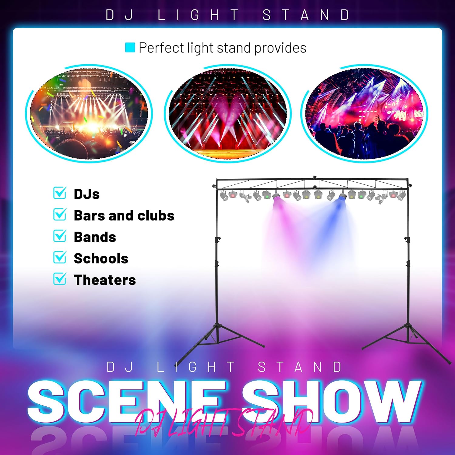HECASA Lighting Truss Stand System,8Ft Stage Portable DJ Booth Trussing | Stand,Adjustable bracket height,Up to 150Lbs Capacity,Kit for Lighting Stage Platform,Auditoriums,Concert Halls,Clubs and